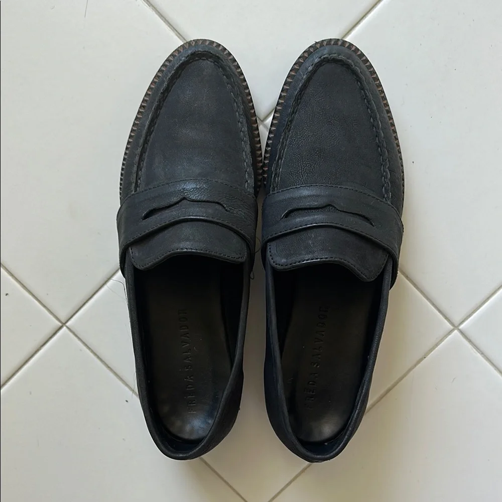 Freda Salvador Black Leather Penny Loafers - Women's